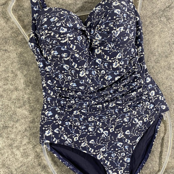 Niptuck Swim One Piece 8 Navy Blue Floral Ruched - Picture 5 of 10
